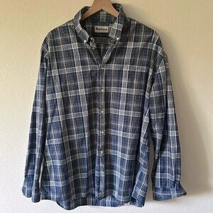 Barbour XL blue white plaid cotton button down shirt great pre owned condition
